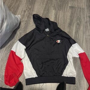 Champion women’s navy blue, white and Red crop 1/4 zip Jacket